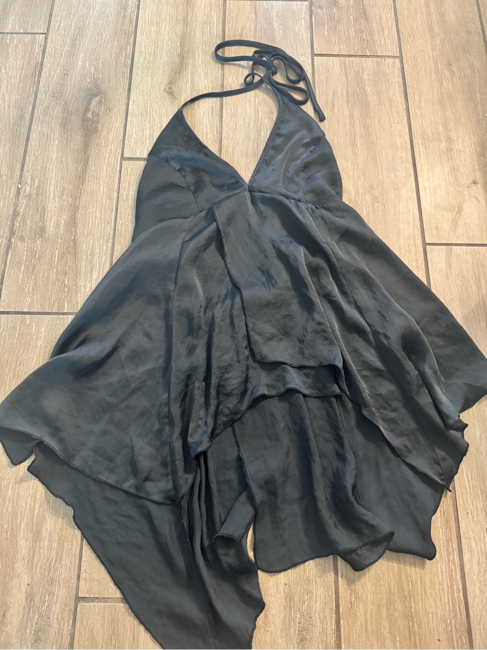 silence + noise Black Asymmetrical Halter Handkerchief Dress